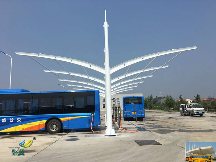 莆田光伏钢膜结构大巴车停车棚设计效果图基础设计